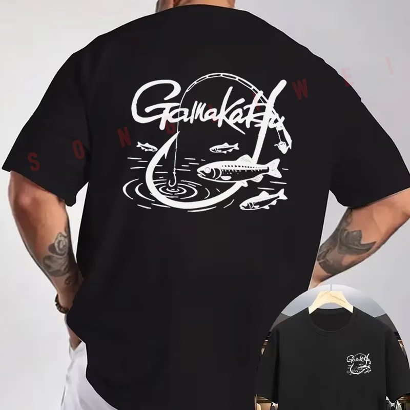 Fishing Equipment Brands - เสื้อยืดพิมพ์ลายสองด้านสำหรับผู้ชาย แบรนด์ Gamakatsu ลายพิเศษสำหรับผู้รักการตกปลา แขนสั้น คอกลม